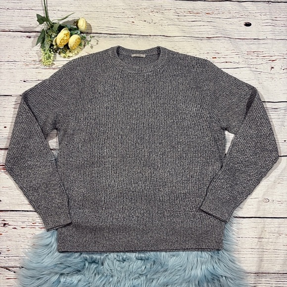 NWOT AYR Men's Crewneck The Sloop Fuzzy TV Ribbed Gray Sweater - Picture 2 of 10